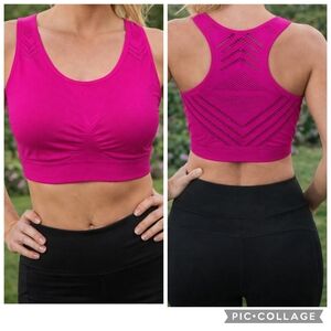*Xersion Womens Seamless Medium Support Mesh Racerback Sports Bra Fuchsia Sz XL